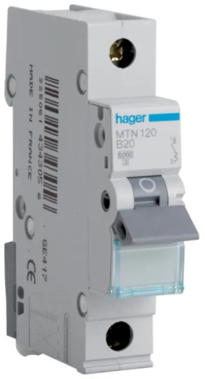 Hager MTN120 MCB SP Type B 20A 6kA