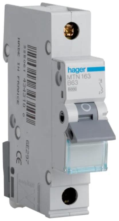 Hager MTN163 MCB SP Type B 63A 6kA