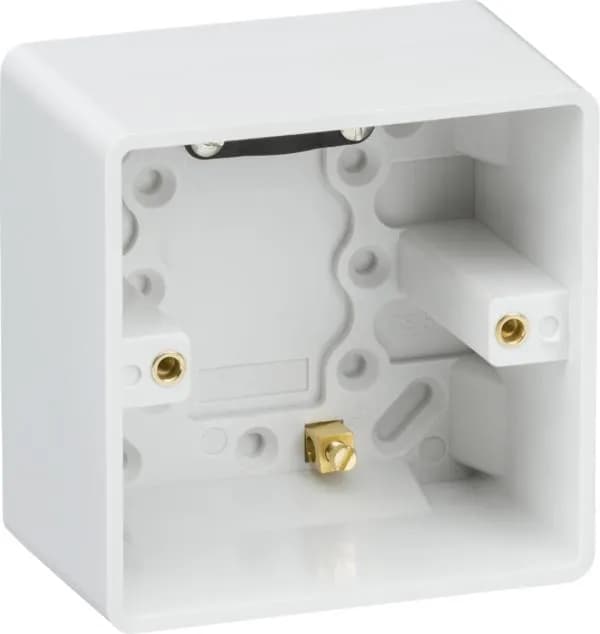 Curved Edge Single 47mm Pattress Box with Earth Terminal and Cable Strain Relief