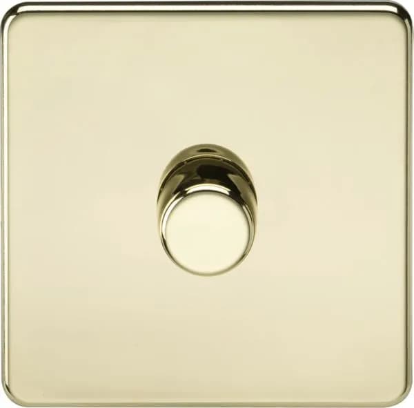 Screwless 1G 2-way 10-200W (5-150W LED) trailing edge dimmer – Polished Brass (Polished Brass)