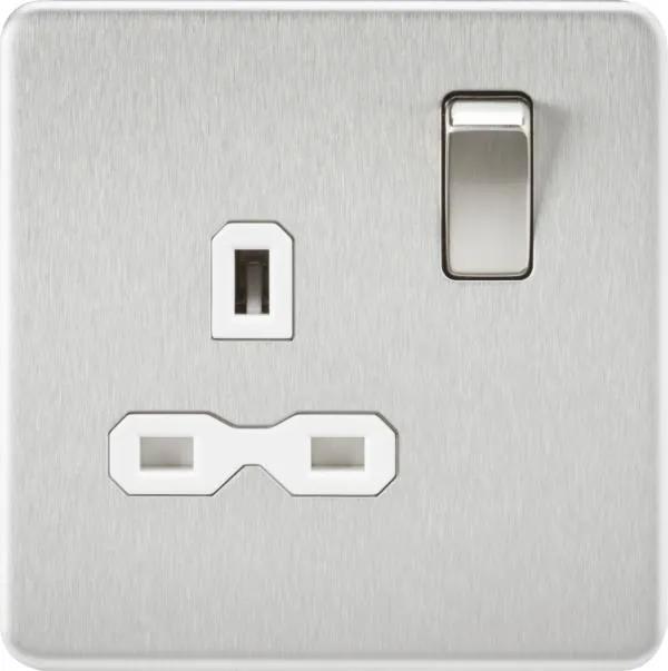 1 Gang Socket Brushed Chrome with white Insert (Brushed Chrome White)