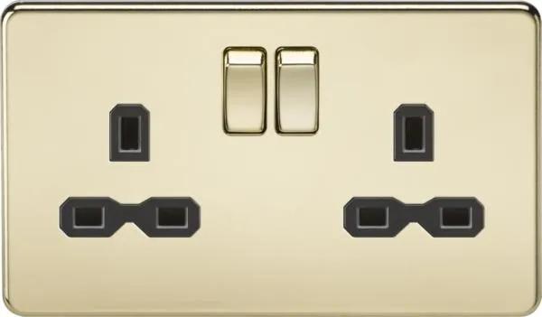 2 Gang socket – polished brass with black insert (Polished Black Brass)