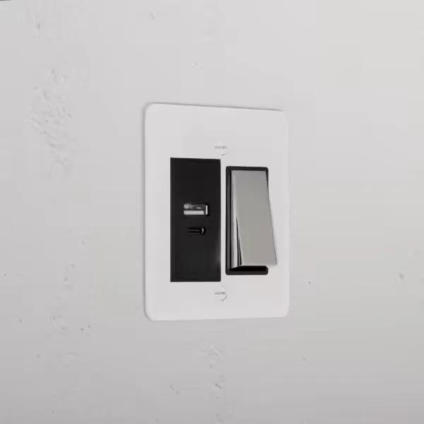 Corston 1G Two Way Rocker + USB A+C Slimline Switch (Paintable Polished Nickel Black)