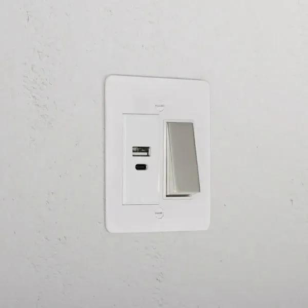 Corston 1G Two Way Rocker + USB A+C Slimline Switch (Paintable Polished Nickel White)