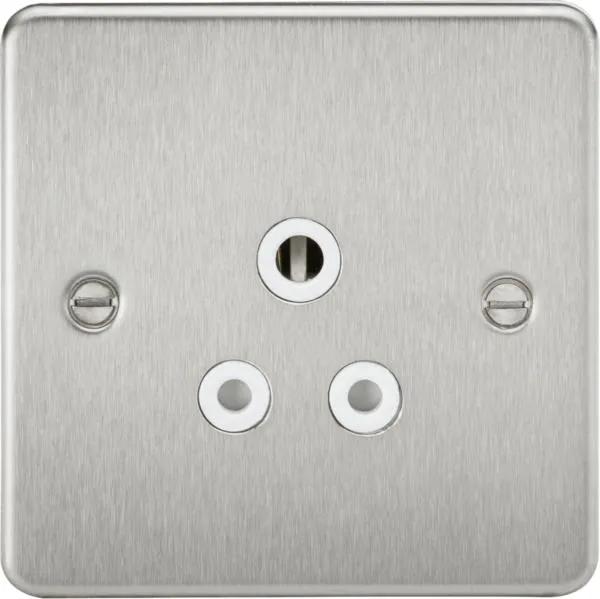Flat Plate 5A unswitched socket – brushed chrome with white insert (Brushed Chrome White)