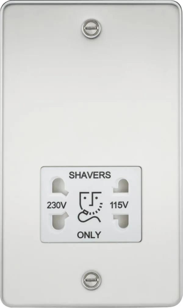 Flat Plate 115/230V dual voltage shaver socket – polished chrome with white insert (Polished Chrome White)