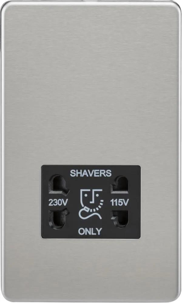 Screwless 115V/230V Dual Voltage Shaver Socket – Brushed Chrome