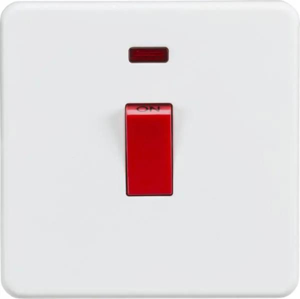 Screwless 45A 1G DP Switch with Neon – Matt White