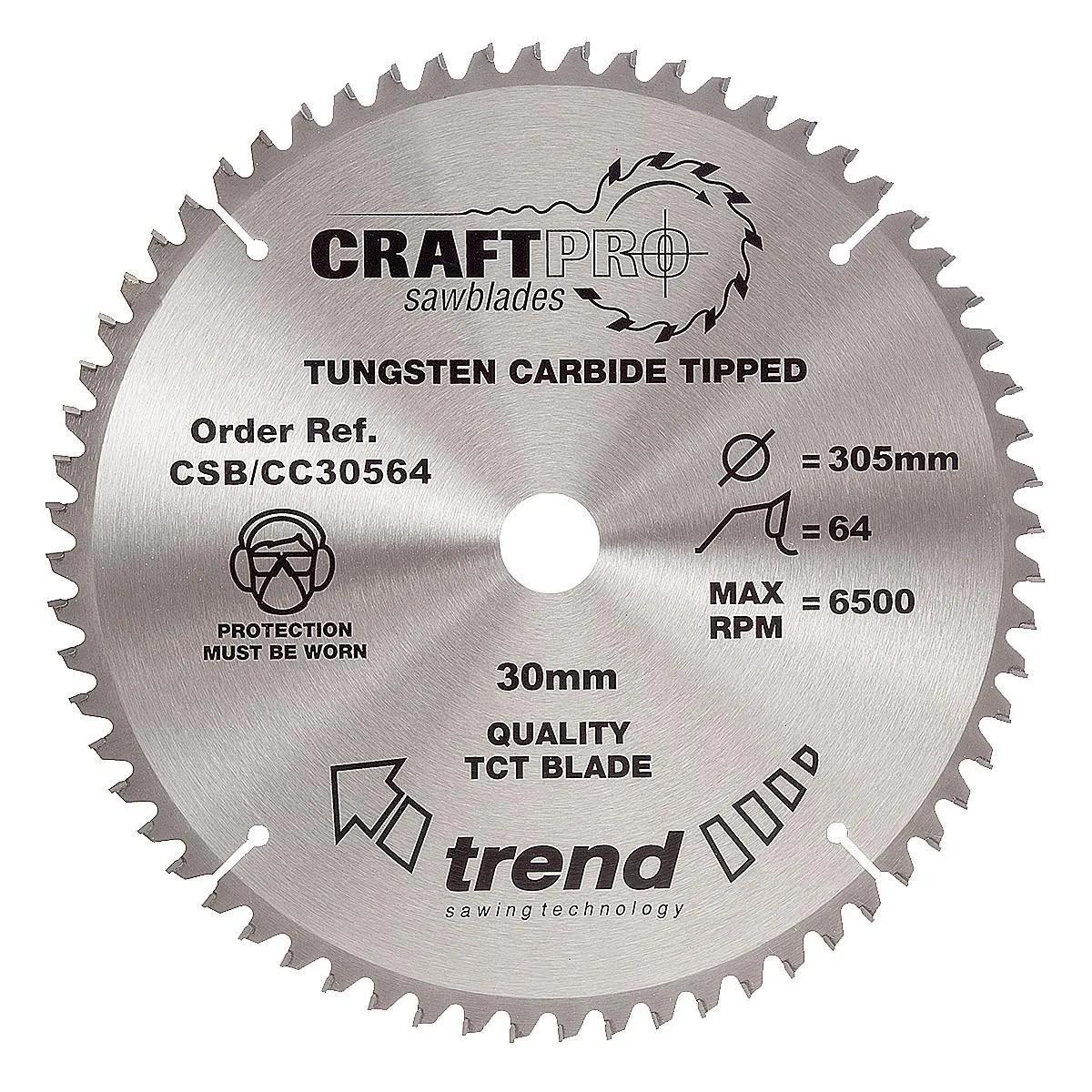 Trend CSB/CC30564 TCT Craft Saw Blade Crosscut 305mm x 64T x 30mm
